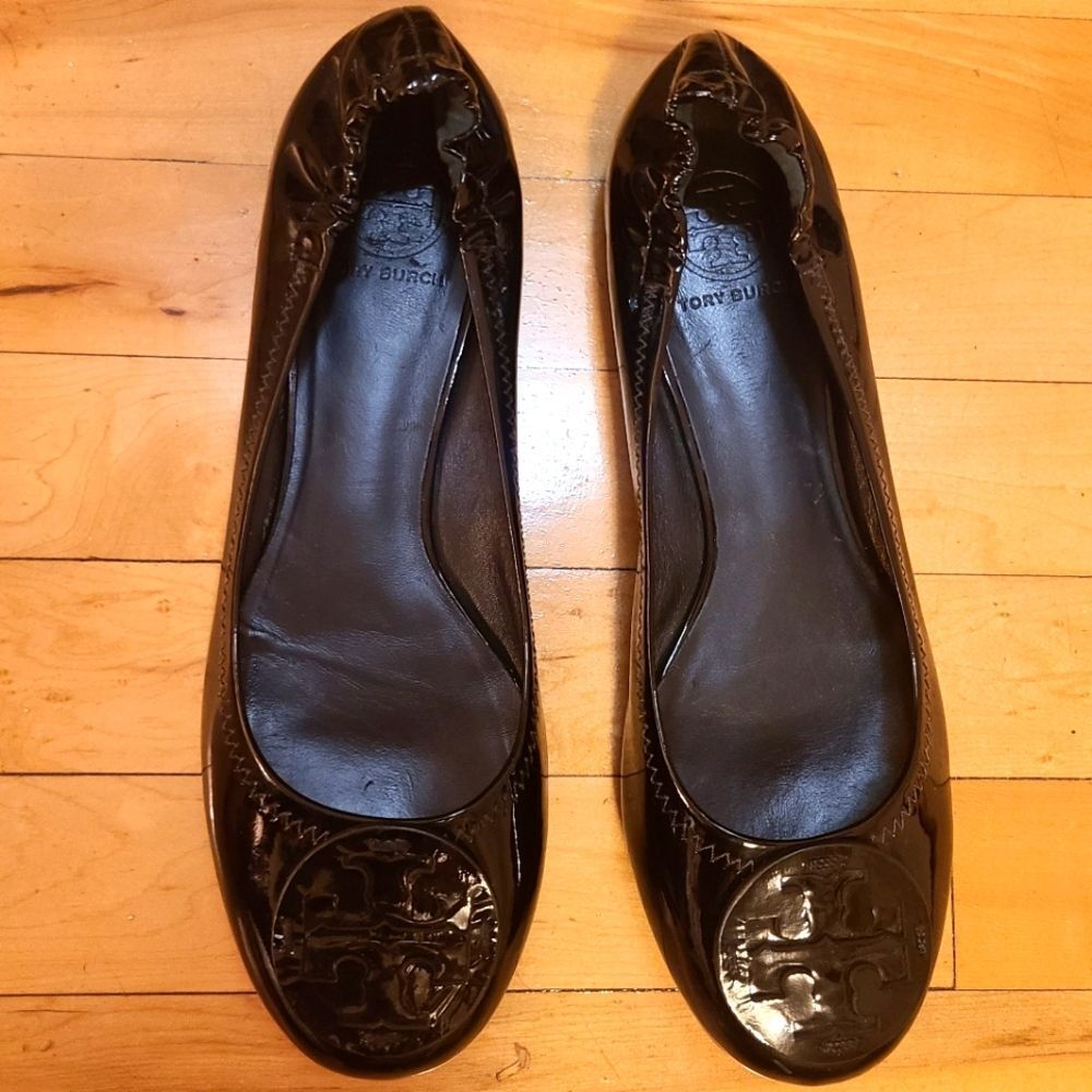 Tory Burch Reva Patent Black Leather Flats 10M